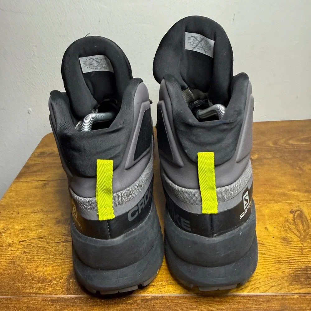 Salomon Cross Hike Mid GTX Hiking Boots Mens Size 11 Gray Yellow 411186